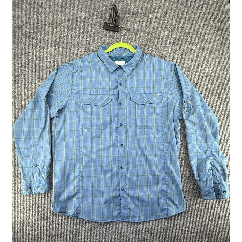 Columbia Omni-Shade Sun Protection Anti-Odor Blue Yellow Plaid XL Fishing Shirt